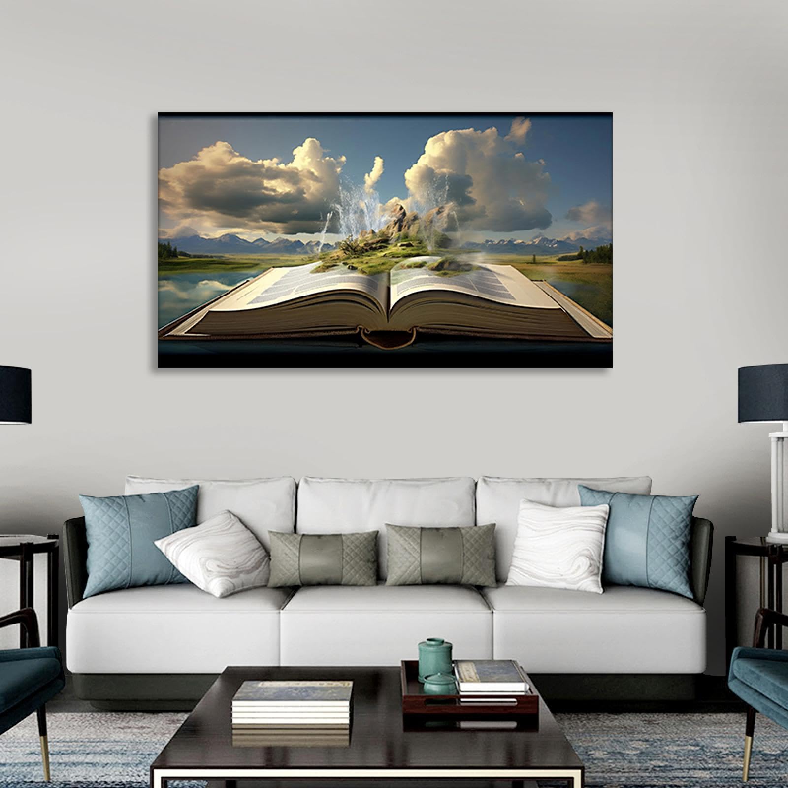 GRASKY Cuadro cascada Cuadro Lienzo Cascada Cuadros Decorativos Cascada Paisaje El río en el libro impresión artística fotografía imagen gráfica decoración 70X126cm (28x50in) Marco interior