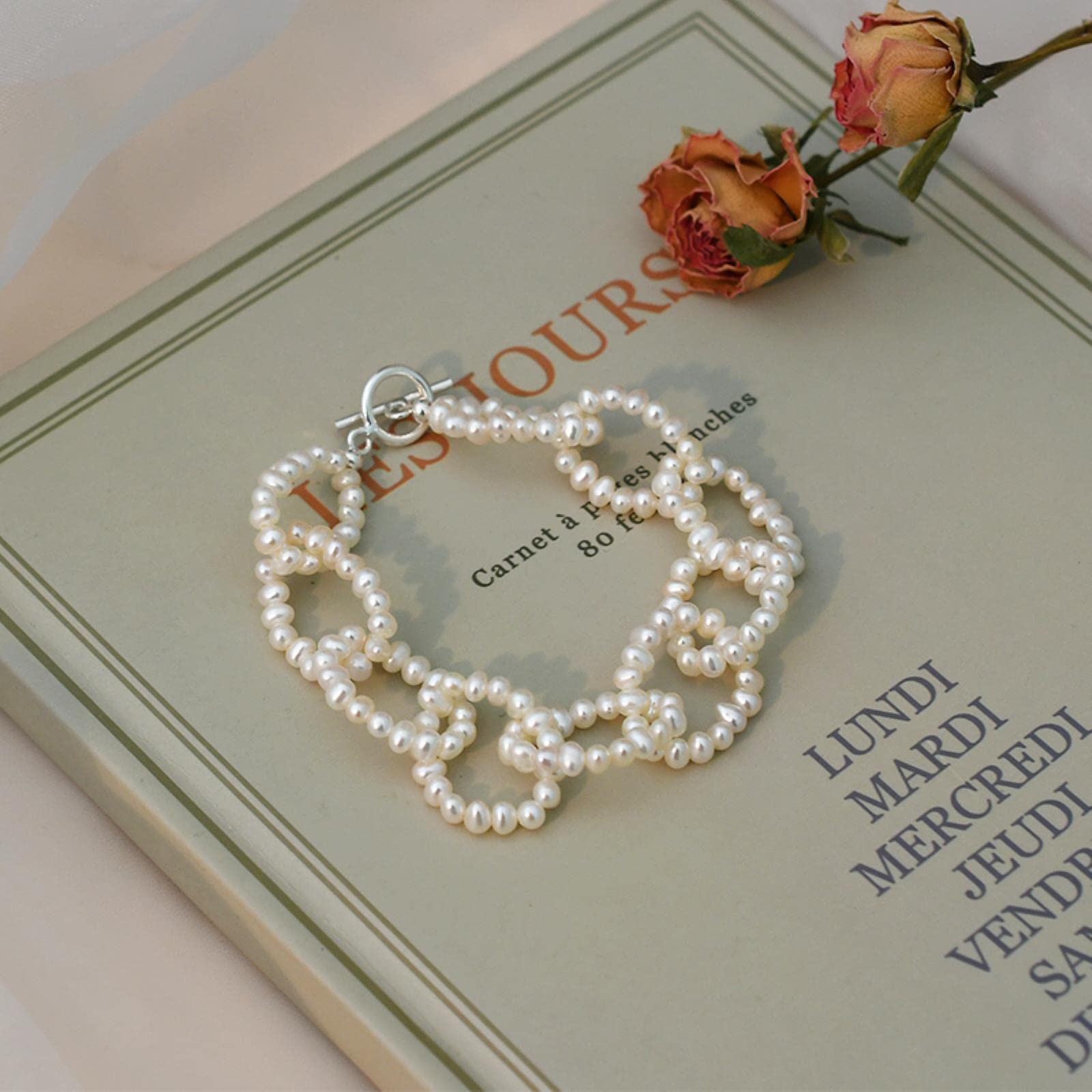 SALAN Collana di Perle d'Acqua Dolce Naturale 925 Gioielli di Moda Braccialetto d'Argento per I Regali delle Donne