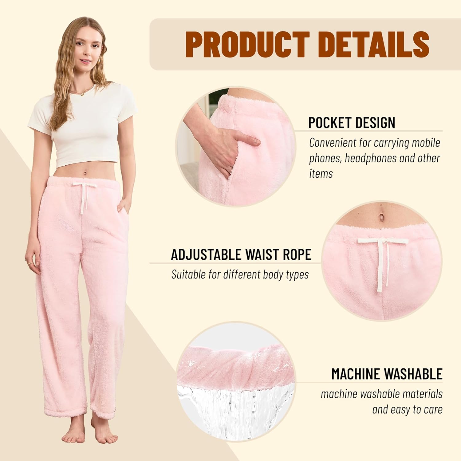 Women's Fleece Soft Pajama Pants Warm Plush Bottoms With Pockets Comfy Fuzzy Lounge Pj - Image 4