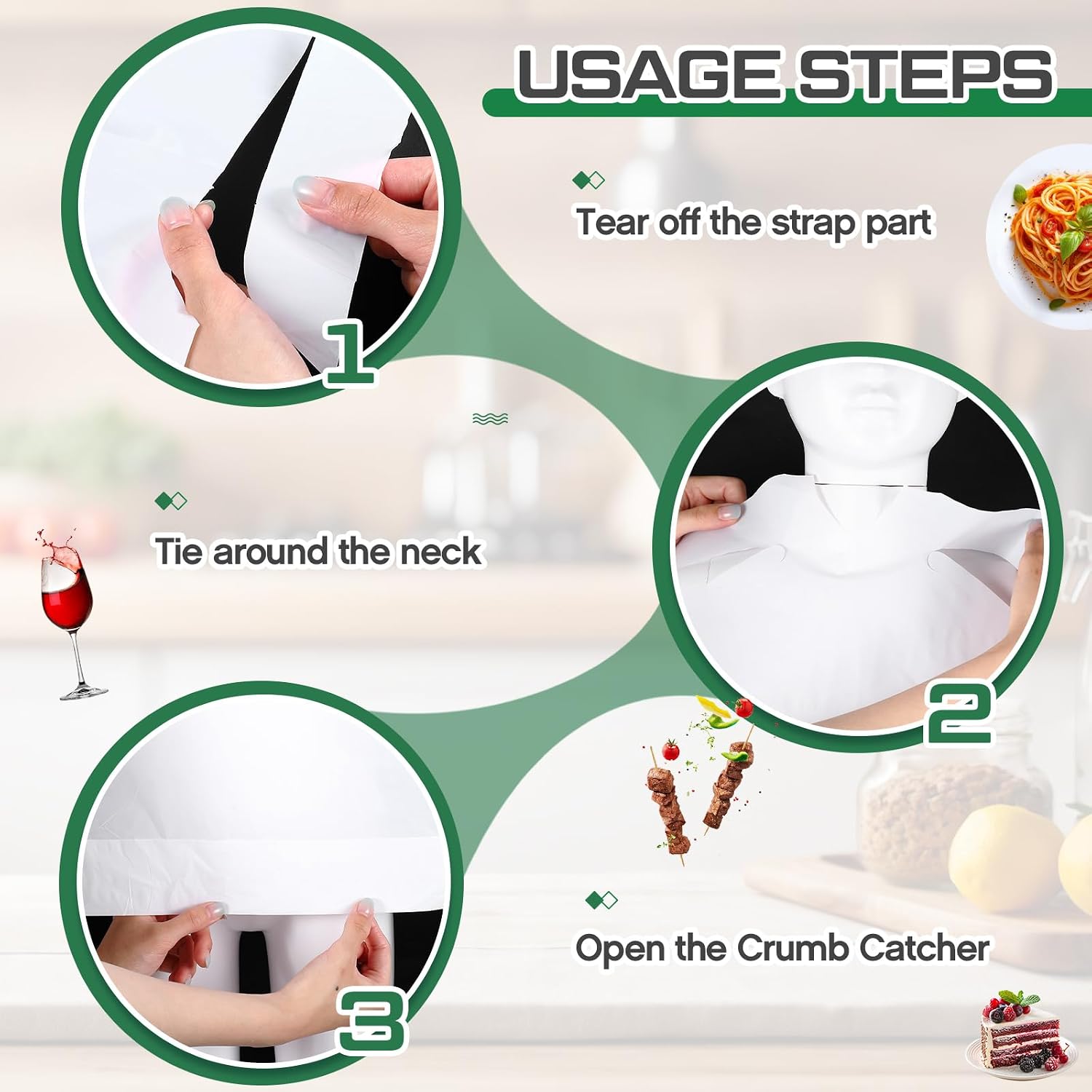 Skicuff 500 Pcs Disposable Adults Bibs Bulk with Crumb Catcher 16 x 24 Inch Large Plastic Eating Bibs for Adults Elderly Women and Senior Men Eating