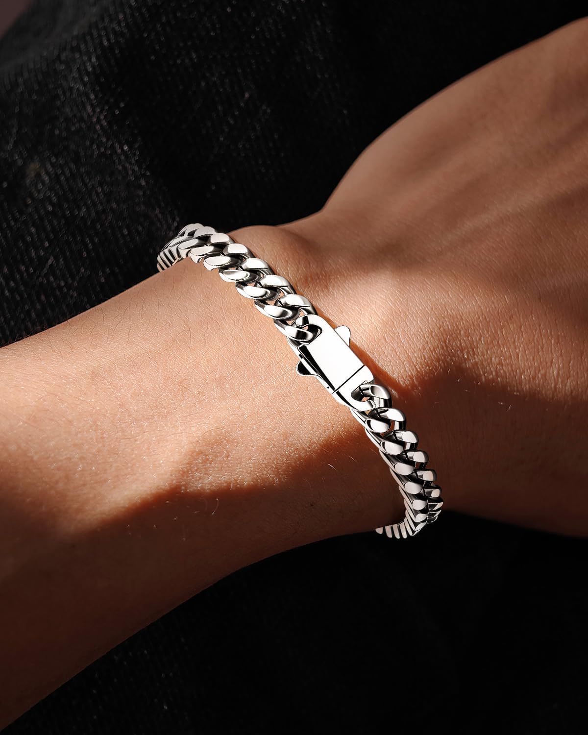 Stainless Steel Cuban Link Bracelet, 8mm/12mm Width, 7.5"/8.3" Length, Silver Wrist Bracelets for Men Women, with Gift Box - Image 4