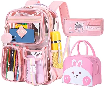 Clear Backpack for Women, Kid Transparent Clear Bookbag Stadium Approved, Girls Clear Backpack Heavy Duty for School
