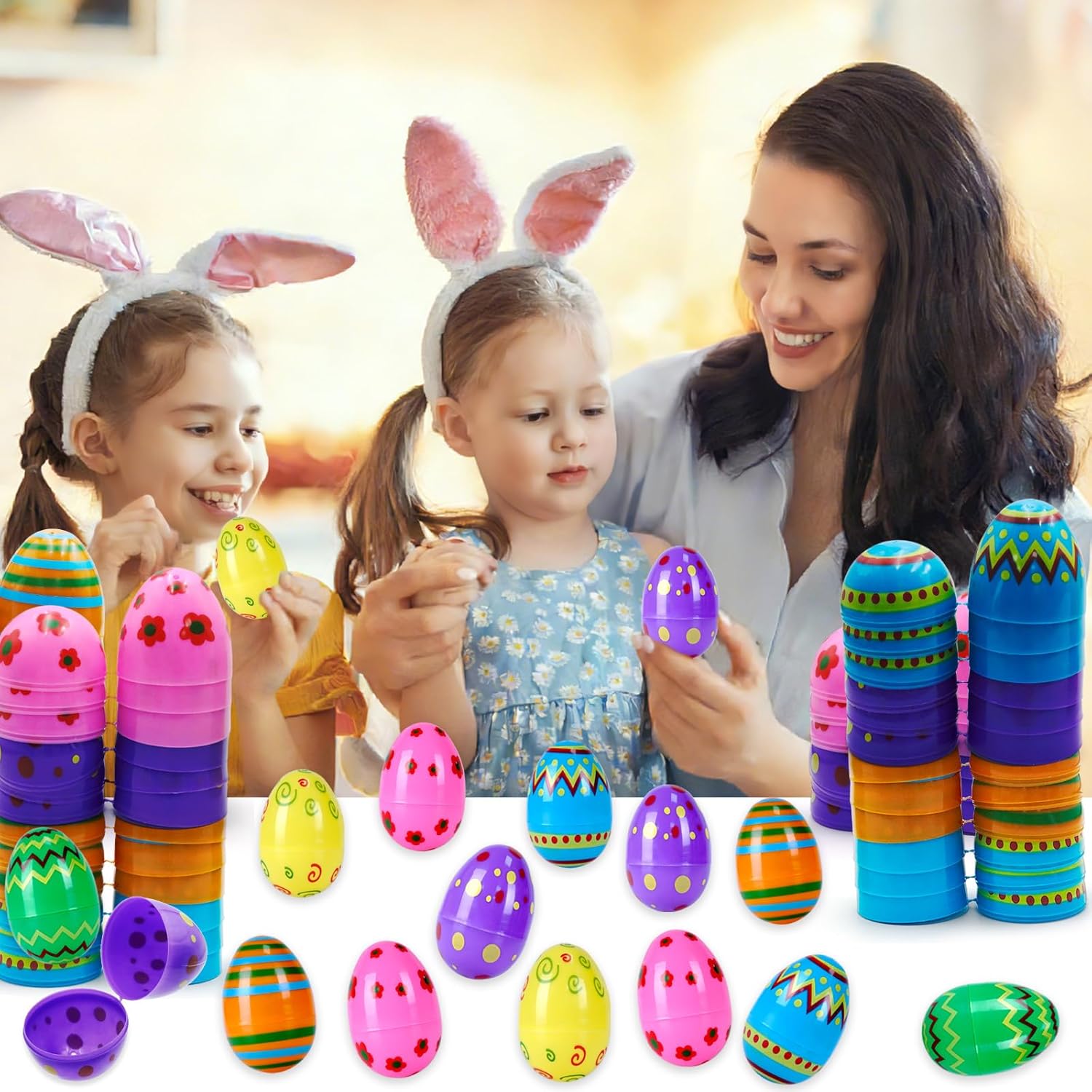 48 PCS Easter Eggs，Plastic 3" Bright Colorful Eggs, Easter Egg Fillers for Easter Egg Hunt, Candy Filling, Party Decorations and Kids Gifts