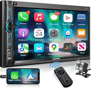 in-Dash Digital Media CarPlay Stereo - Double Din Android Auto Car Radio - 7 Inch HD Touchscreen Bluetooth Phone Link Backup Camera USB SD Aux-in AM FM Radio Wireless Remote Control