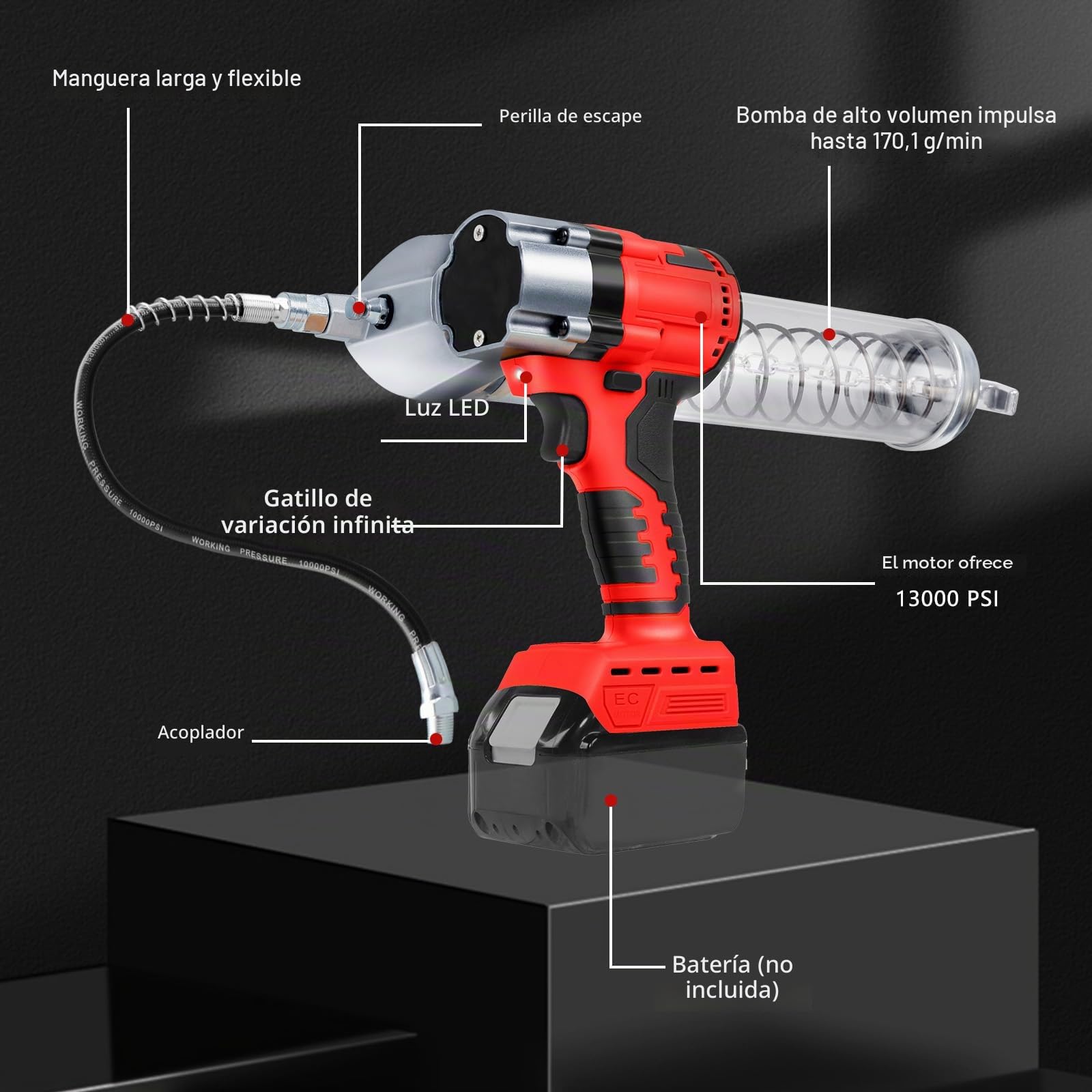 WingFly Pistola Engrasadora inalámbrica para Milwaukee M18 18V Batería, 13000 PSI, motor sin escobillas, cartuchos de grasa de 650 ml, para engrasar vehículos y máquinas (sin batería)