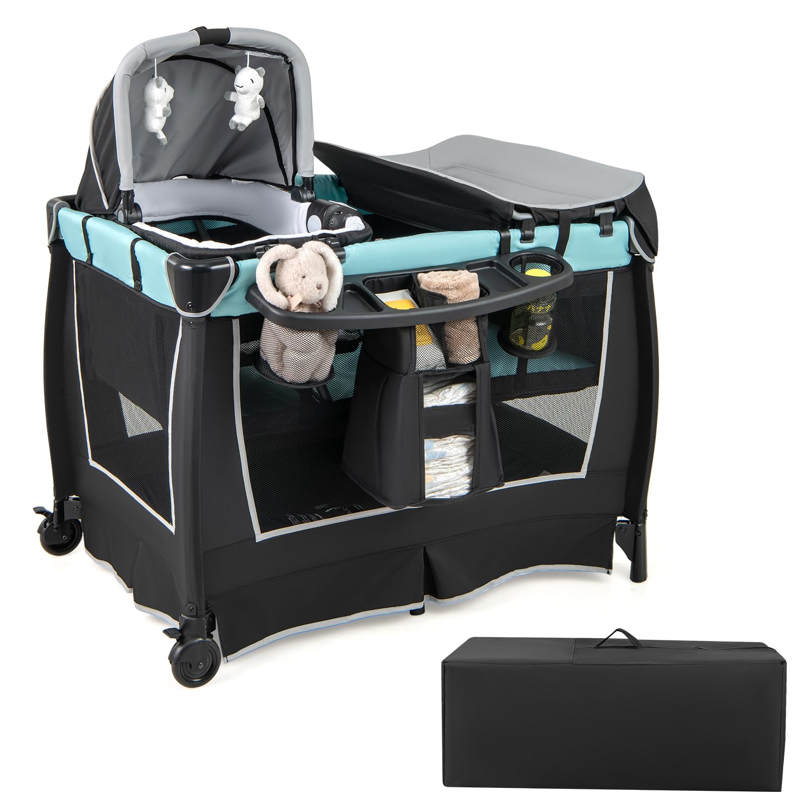 COSTWAY 6 w 1 Lettino da Campeggio per Bambini, Culla Viaggio, Box Portatile Pieghevole, Verde