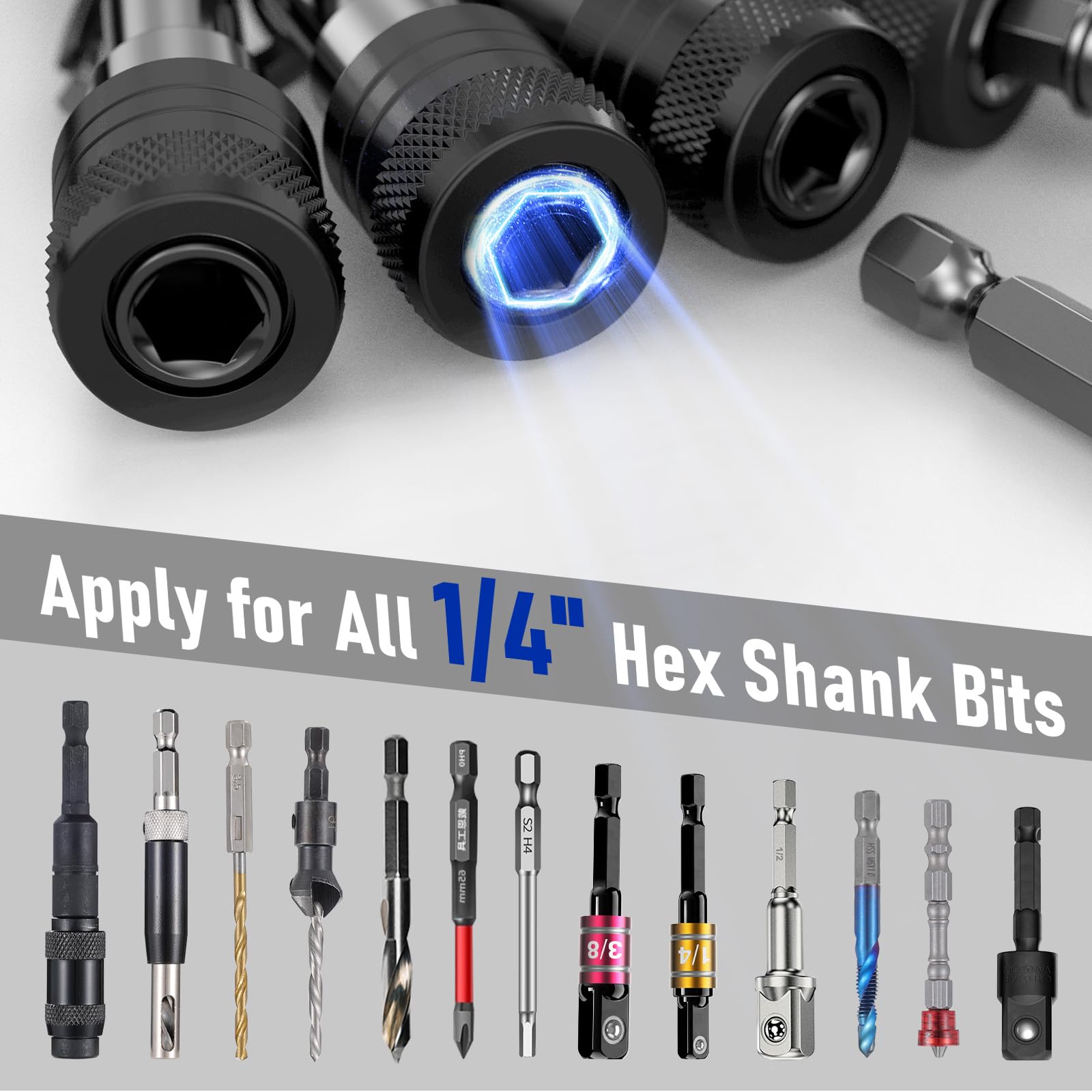 Enhanced Non-Slip Bit Holder Key Chain 6pc, Drill Bit Holder for 1/4 Inch Hex Shank Bits - Image 2