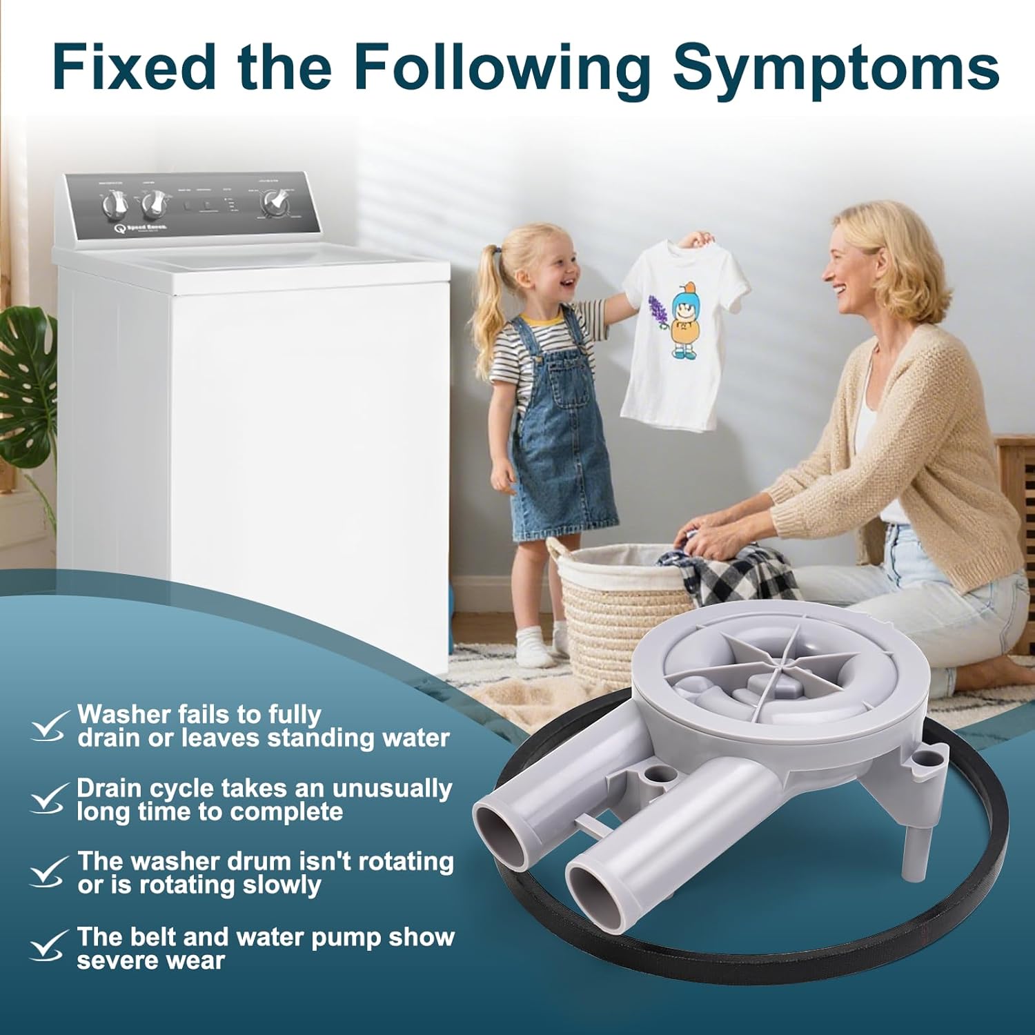 Upgraded RB150003 Washer Drain Pump & Belt Kit Compatible with Alliance Speed Queen RB150003 Belt & Pump Model M/N 8/Post, Washing Machine Kit Include 201566P 27001036 205217P 36863 201566 38174