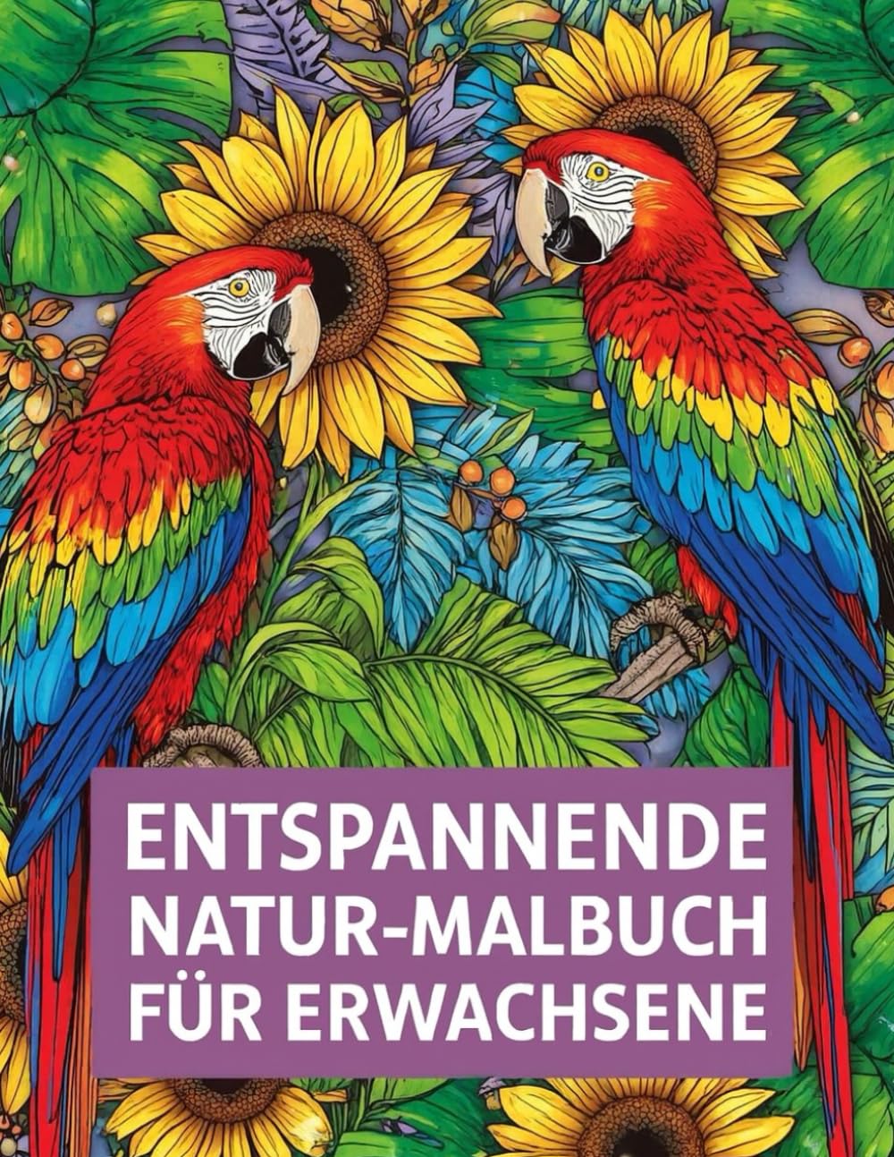 Entspannende Natur-Malbuch für Erwachsene: 55 wunderschöne Malvorlagen mit Pilzen, Sonnenblumen und Papageien – Stress abbauen & Kreativität entfalten
