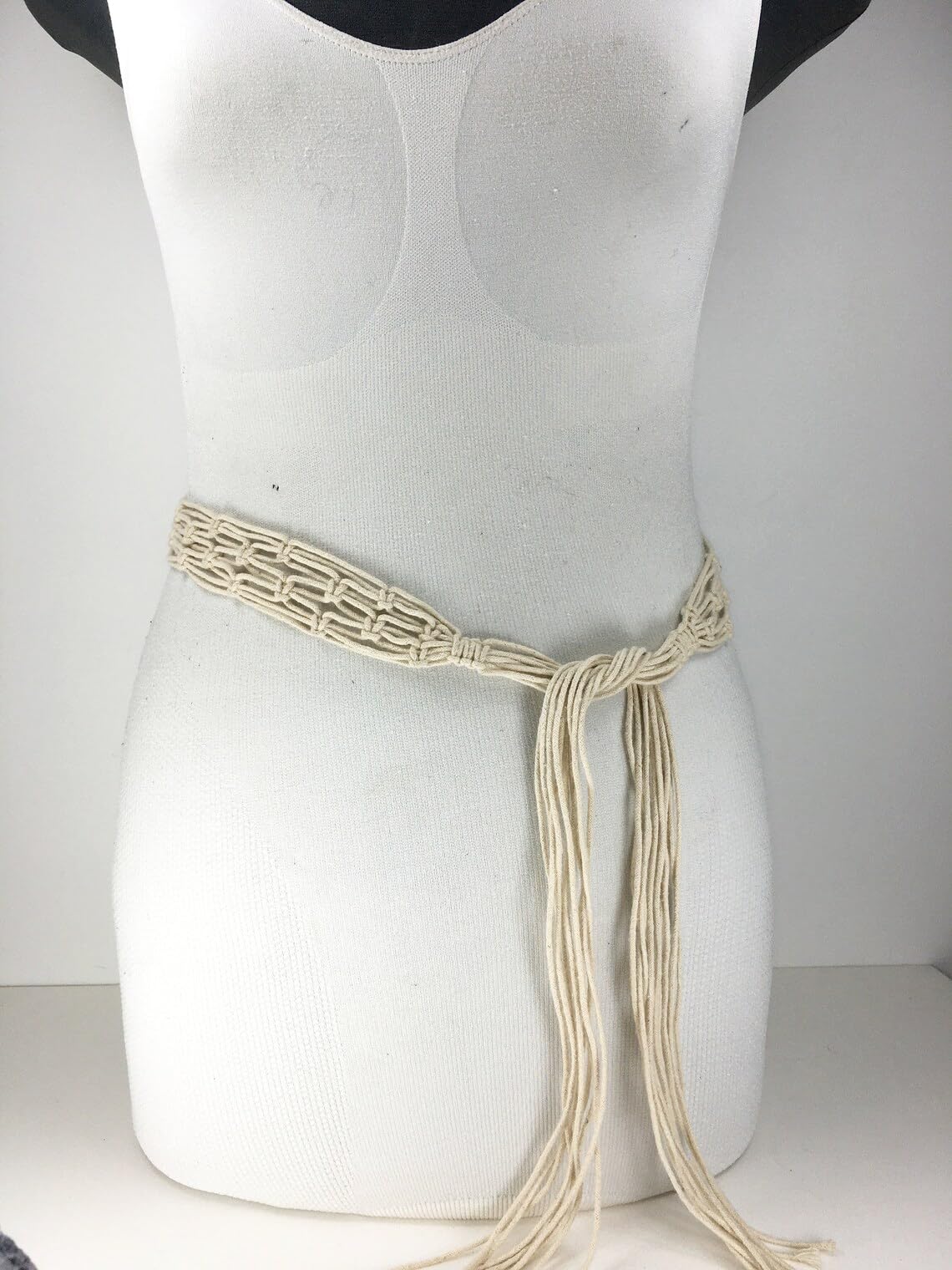 Vintage Macrame Beige Belt - Boho Tie-Up Crochet Belt with Hippie Fringe for Women, Perfect Festival Accessory-image-11