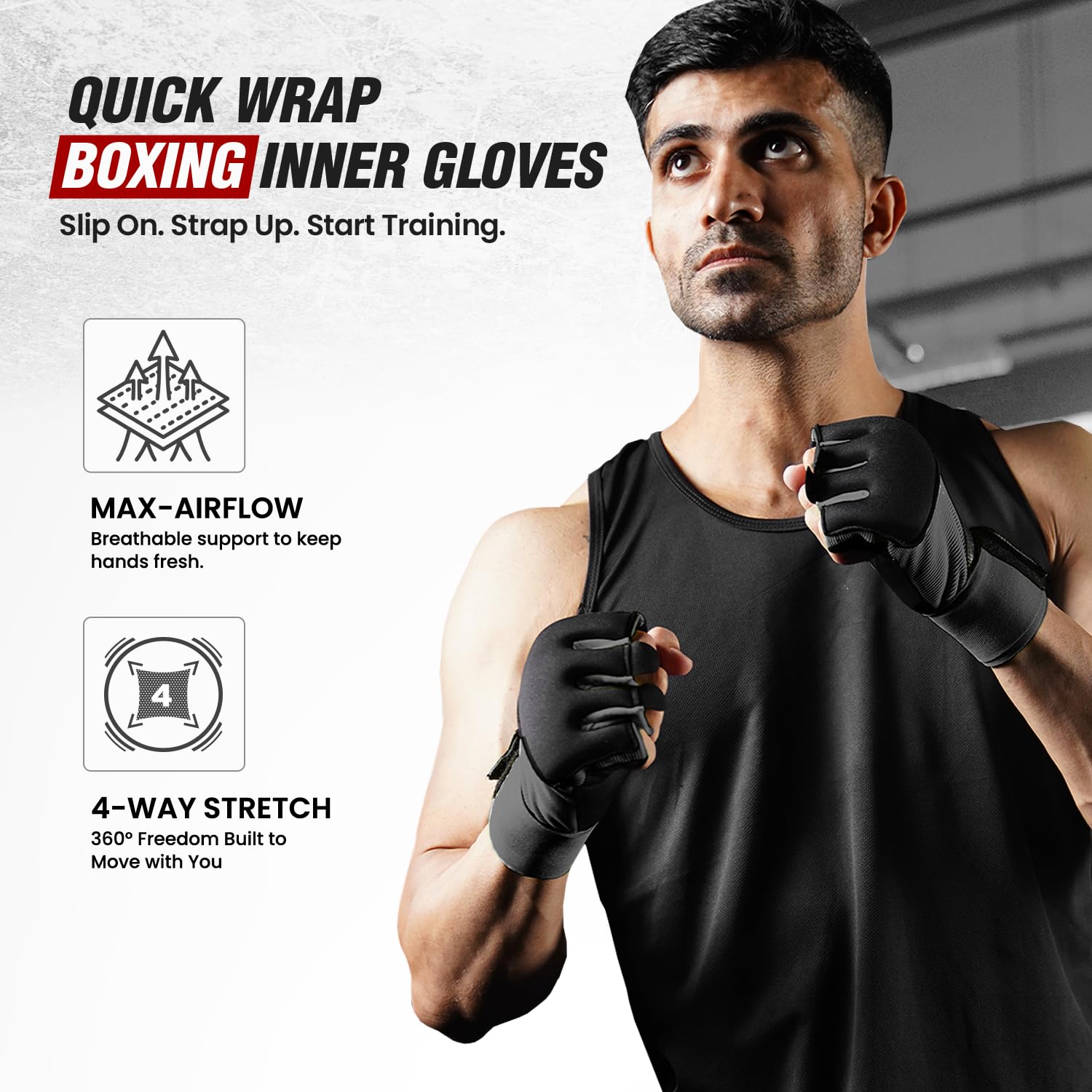WYOX Fasce interne in gel da boxe, per uomini e donne, 80 cm, cinghie da polso rapide, protezione imbottita per nocche per Muay Thai, kickboxing, fasce per le mani per boxe e arti marziali