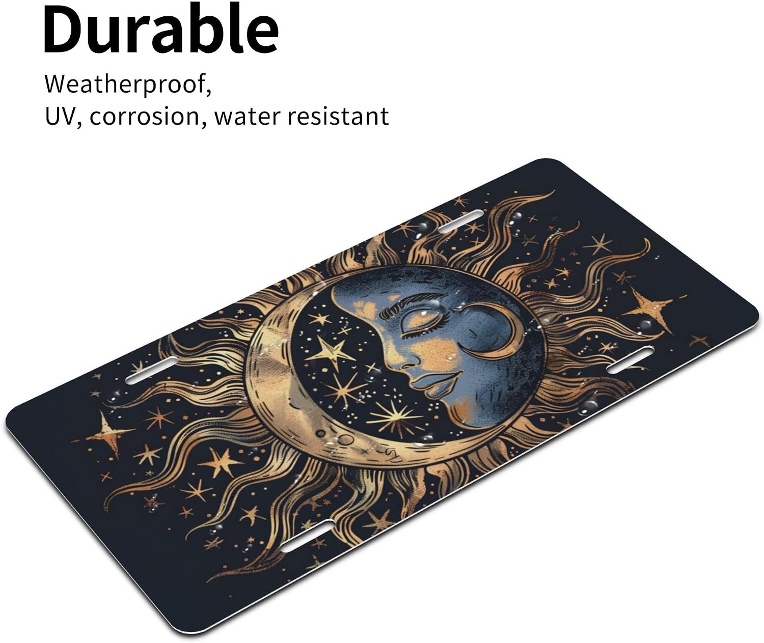 Front License Plate for Car Designs Galaxy Black Sun Moon Stainless License Plate Cover Holder for Men Women Metal Aluminum Decorative Accessory Vanity Tag Standard 6 X 12 Inch (4 Holes)