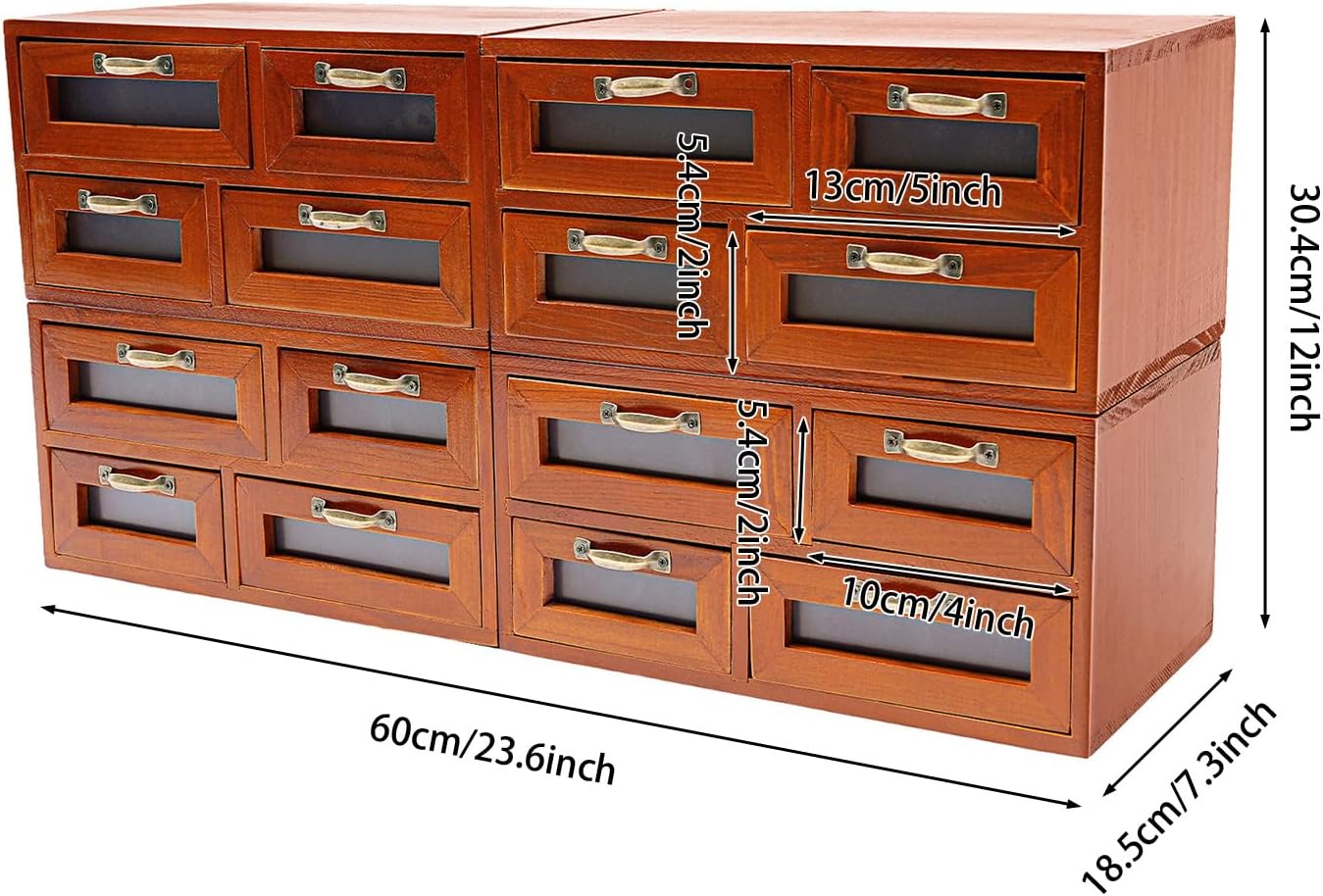 16 Drawer Wooden Storage Box, 4ps x 4 Drawers, Multi Drawer Organizer with Handle & Clear Window, Stackable or Standalone