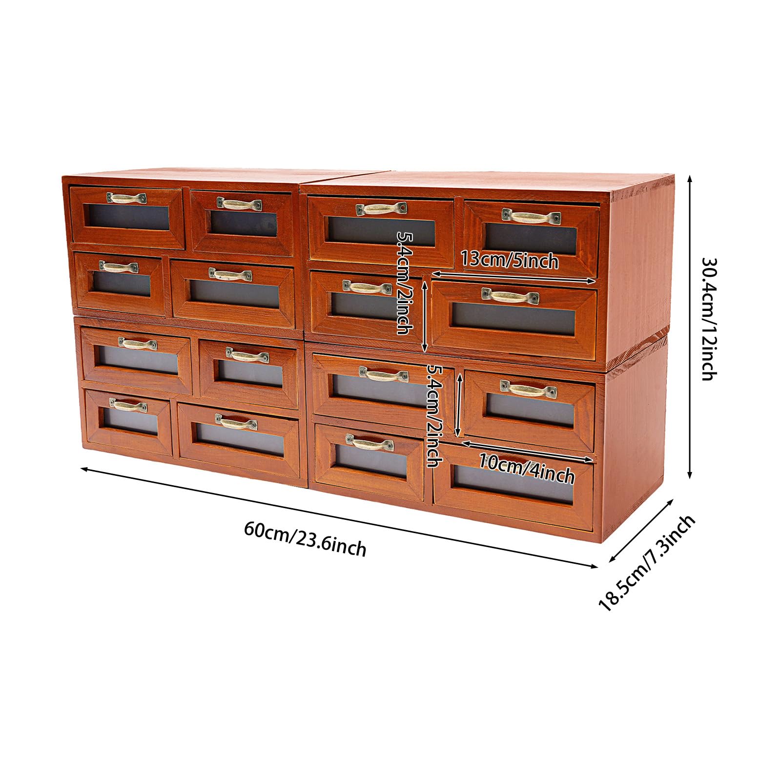4 Stück Schubladen-Organizer aus Holz, Aufbewahrungsschrank mit 16 Schubladen, transparente Fenster, Vintage, für Medikamente, für Organizer von Büro zu Hause und Aufbewahrung