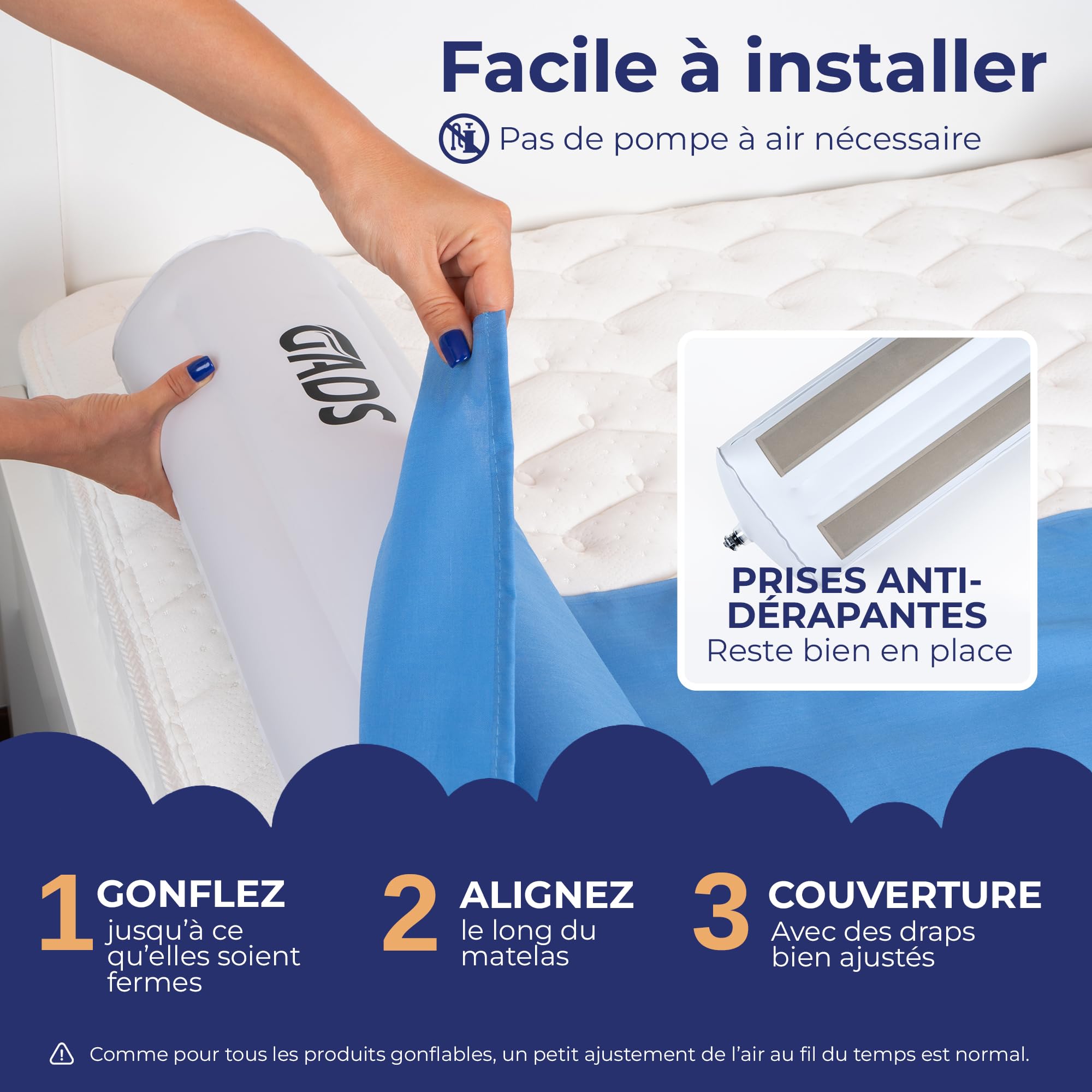 1-Pack de Barrières de Lit Gonflables pour Enfants en Bas Age - Barrières de Voyage Sécurisées - Barrière de Lit pour Enfants - Barrières Gonflables pour Lits Simples, Doubles, Queen et King Size