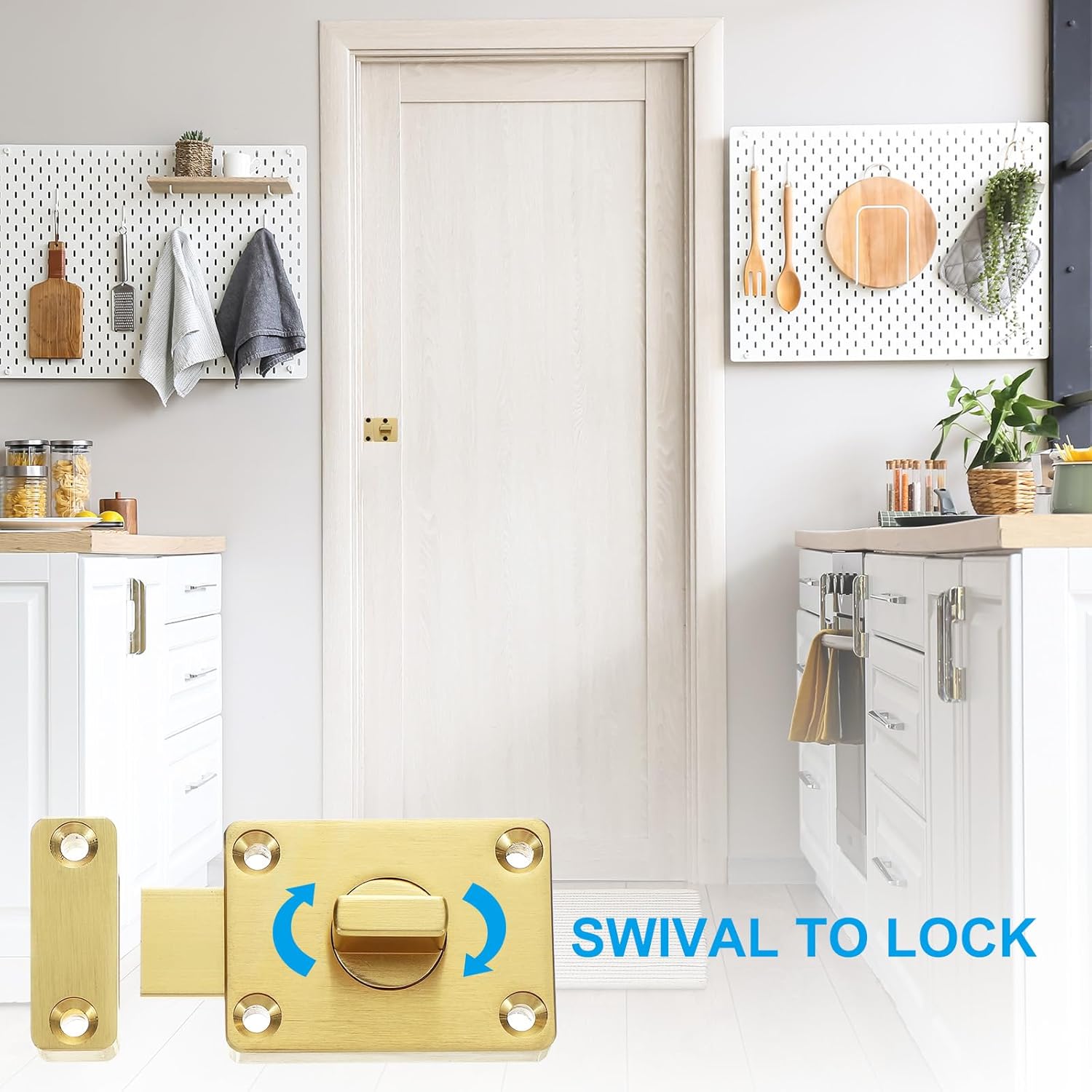 PATIKIL Rotate Bolt Latch, Inner Door Latch 180 Degree Safety Knob French Door Locks Sliding Inside Door Latch with Screws & Glue for Bedroom, Gold