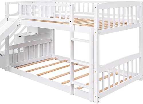 Miniatura 113 de SOFTSEA Litera individual sobre individual con tobogán, literas de casa para niños y niñas (blanco, litera de casa con tobogán) Blanco,Gris,Lavado