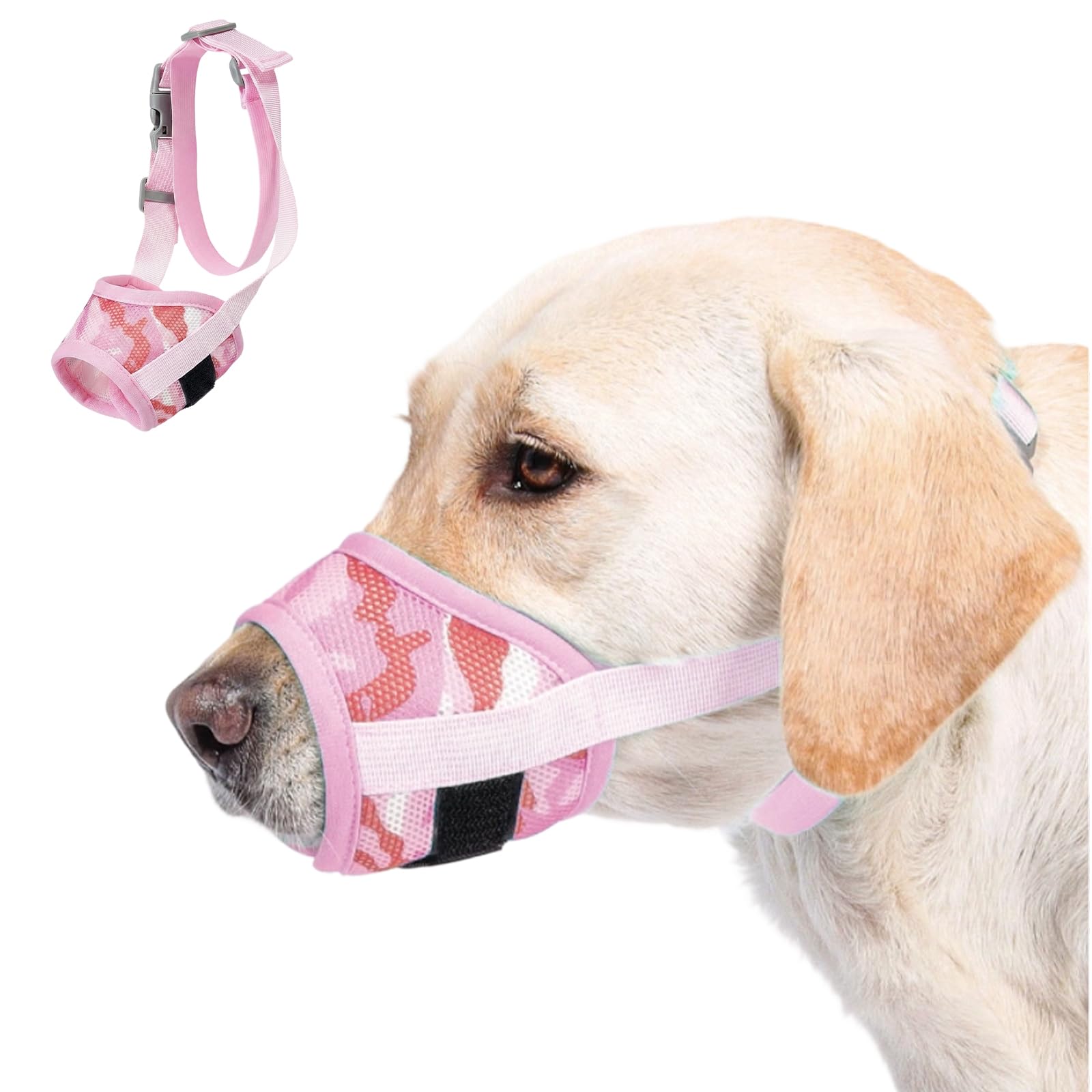 DoggieKit Dog Muzzle with Elastic Neck Collar,Soft Breathable Mesh Muzzles with Adjustable Velcro for Puppy Small Medium Large Dogs,Dog Mouth Cover Prevent for Barking, Chewing, Allow Panting Drinking