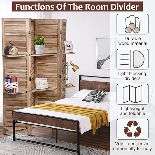 Miniatura 9 de Divisor de habitación de 4 paneles, pantalla de privacidad de madera, divisor de pared interior de 5.75 pies, pantalla de división portátil,