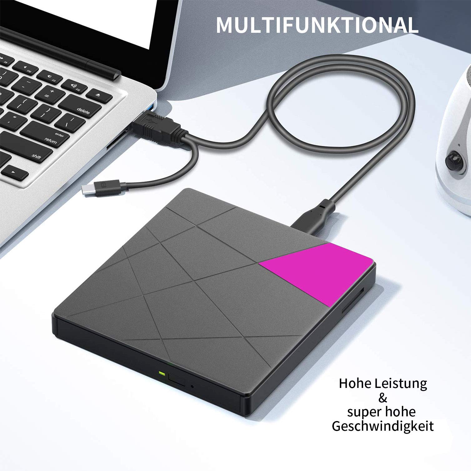 Cocopa - Unidad Externa portátil de CD y DVD, USB 3.0 Slim USB 3.0, grabadora RW, Lector de Tarjetas SD, Gran Transferencia de Datos para Ordenador portátil, Mac, iOS, Windows 10/8/7/XP/Linux