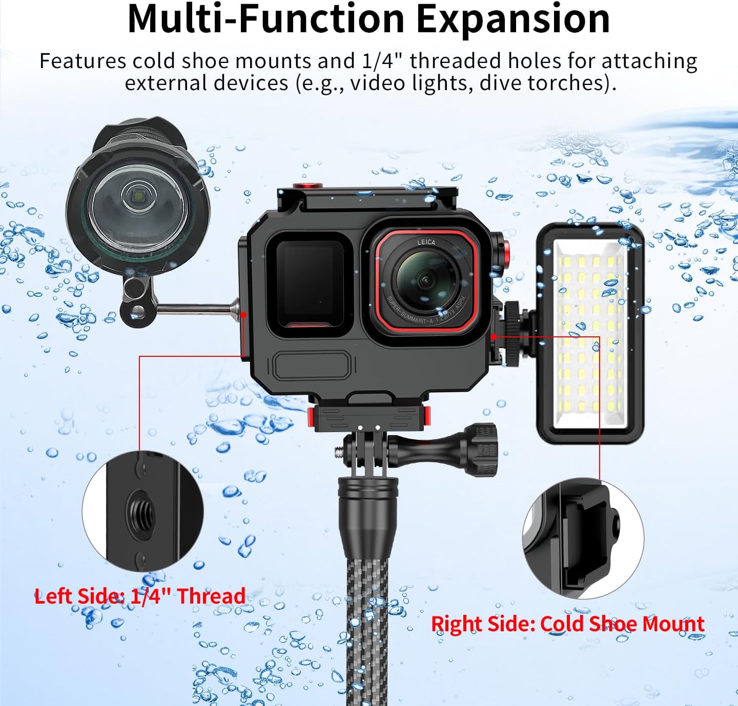 80M Aluminum Waterproof Case for Ace Pro/Ace Pro 2, Camera Dive Cases with Magnetic Mount Adapter, Camera Diving Protective Housing Shell (Magnetic Foldable Dual-Slot/Only for Bare Camera)