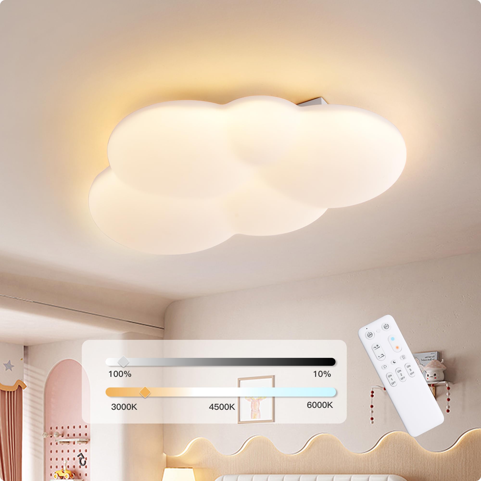 YUEEU Plafoniera Cameretta Bambini Lampadario 30CM Nuvola Cameretta Plafoniera Led Soffitto Dimmerabile Telecomando 3000-6000K, Lampade a Soffitto Cameretta Bambina camera da letto 32W