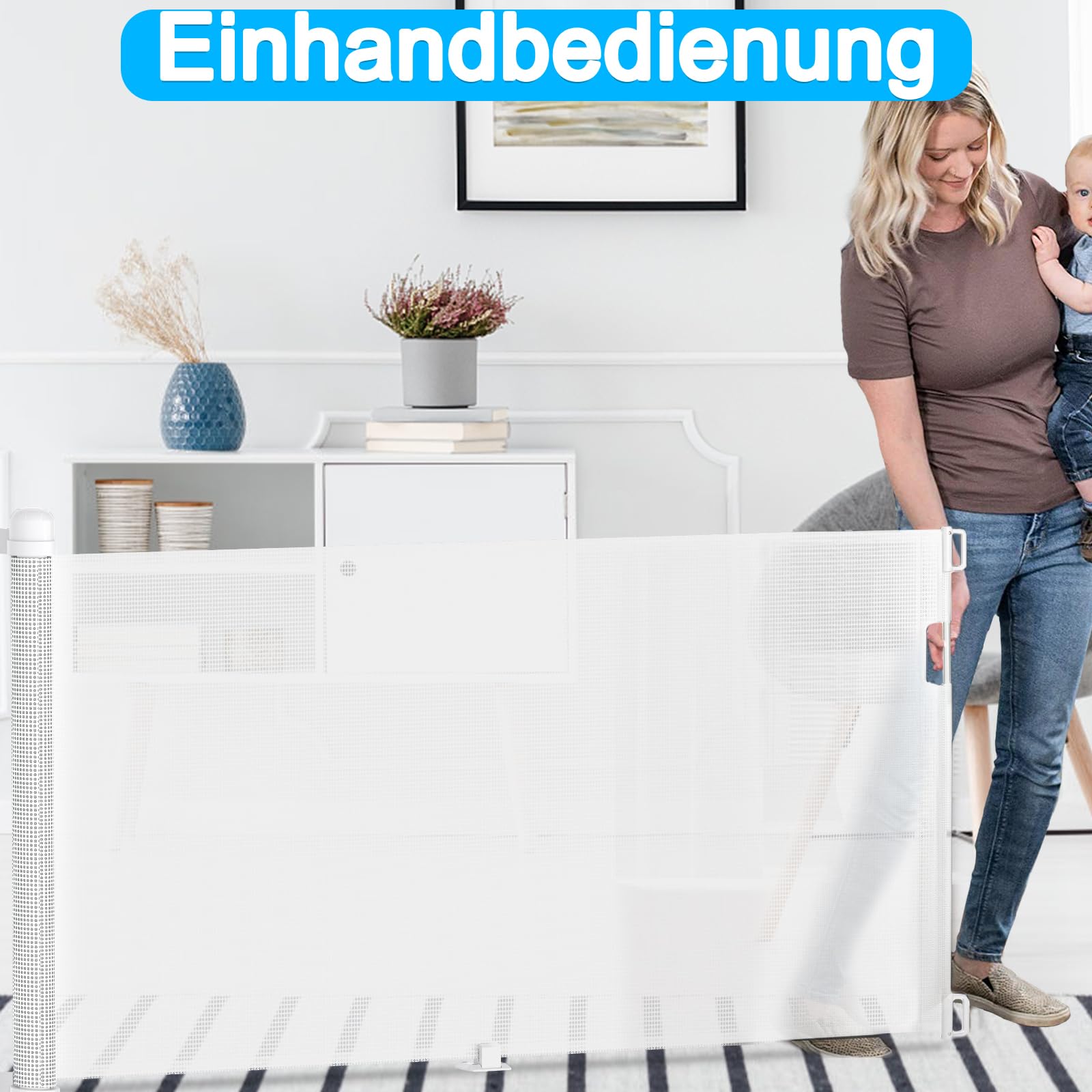 TATIVALO Trapbeschermingsrooster, uittrekbaar, 0-150 cm, zwart, trapbeschermingsrolgordijn, deurbeschermingsrooster voor baby's en huisdieren, beschermingsrooster, trappen voor kinderen