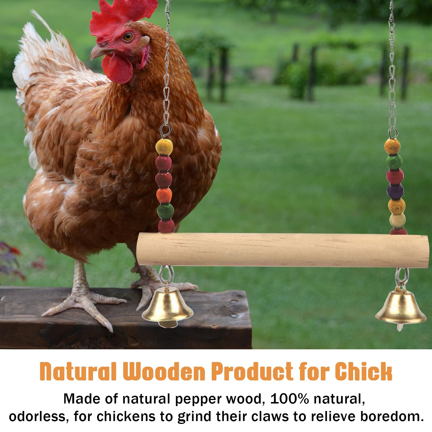 2 columpios de madera para pollo, juguete de perca para pájaros de pollo, soporte de madera natural para pollo, columpio hecho a mano para entrenamiento, accesorios de gallinero para pollo, loro