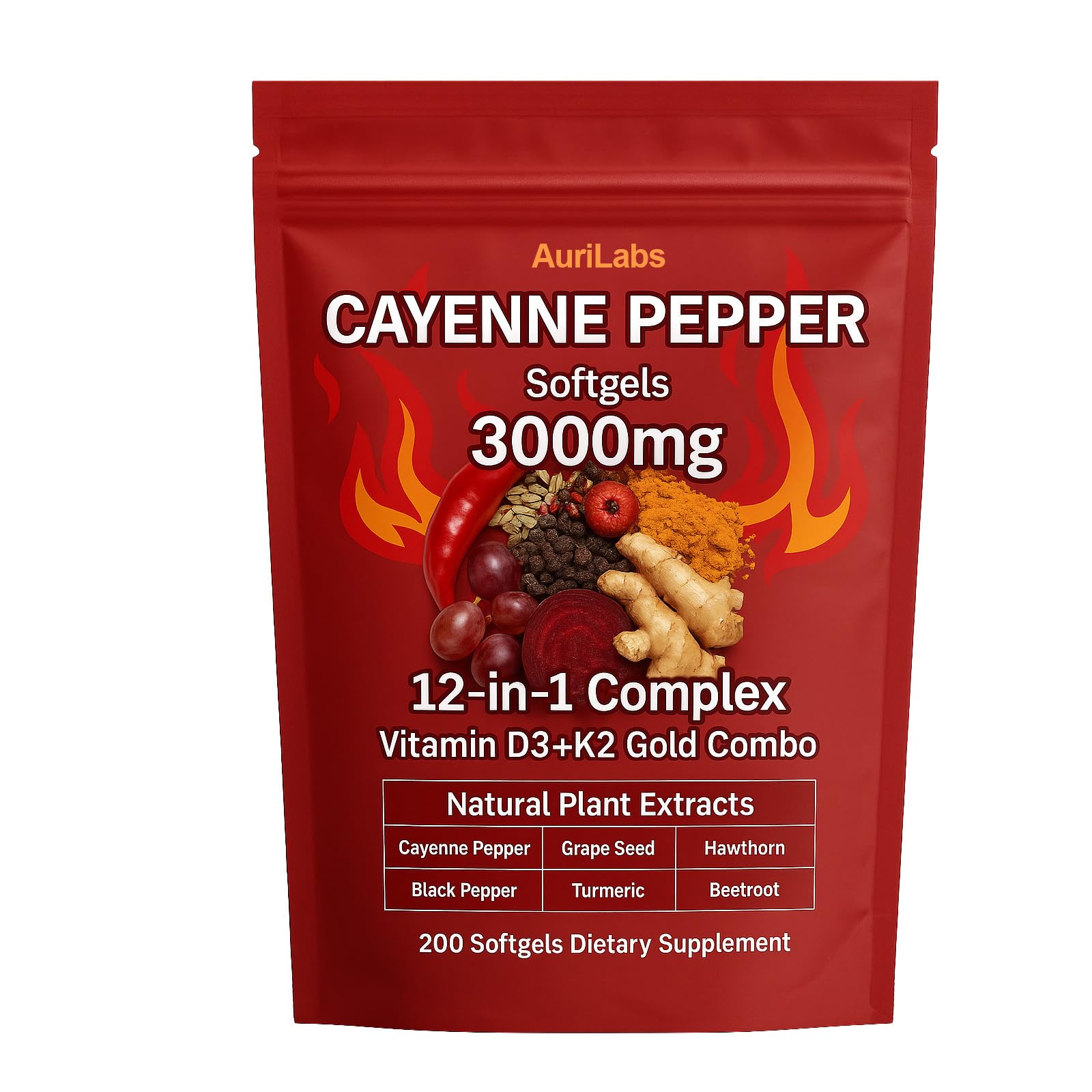 Cayenne Pepper Softgels with Vitamin D3+K2 Complex (1)