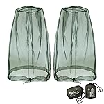 Benvo Mosquito Head Net Mesh, Face Neck Fly Netting Hood from Bugs Gnats Noseeums Screen Net for Any Outdoor Lover- with Carry Bags Fits Most Sizes of Hats Caps (2pcs, Olive, Updated Big Net)