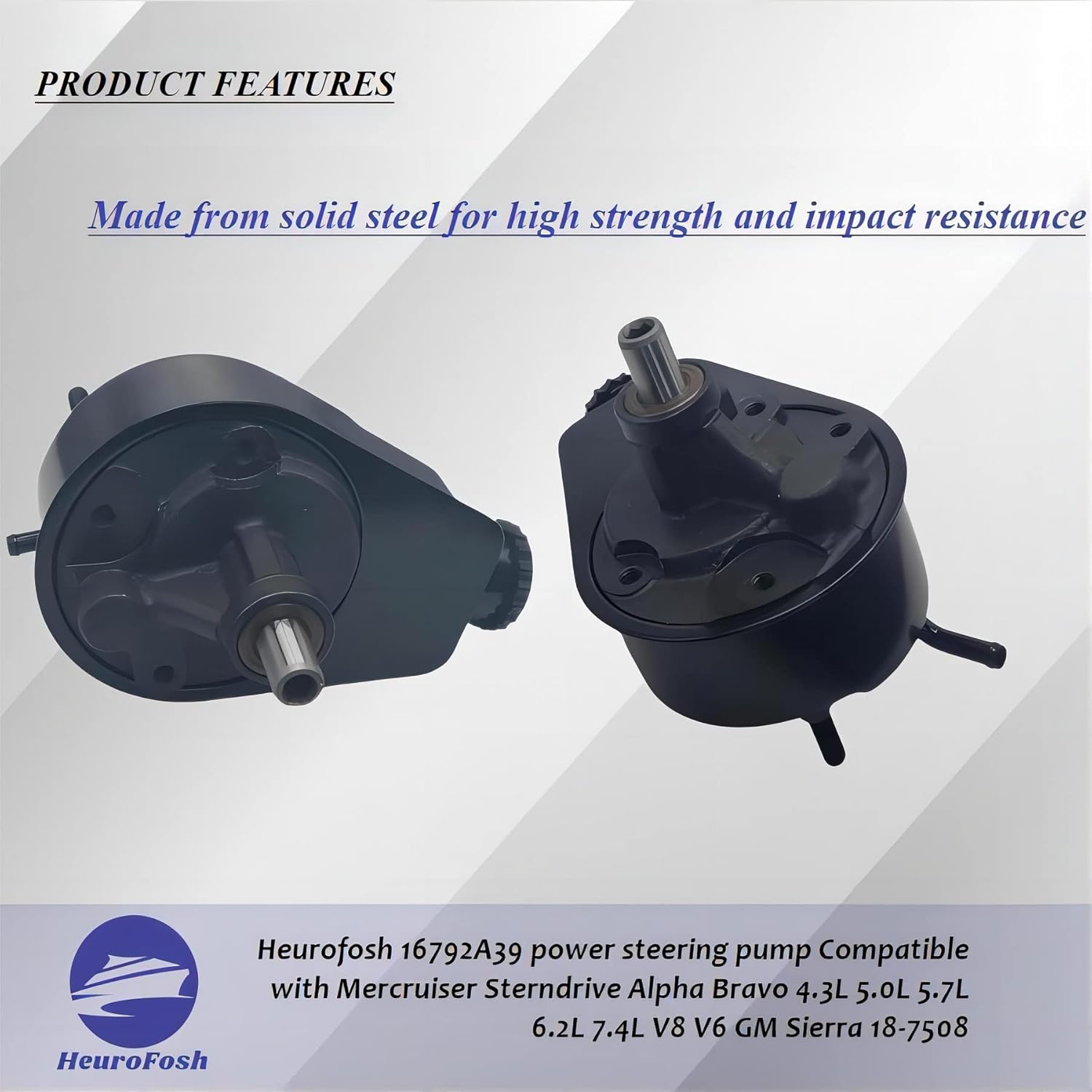16792A39 power steering pump Compatible with Mercruiser Sterndrive Alpha Bravo 4.3L 5.0L 5.7L 6.2L 7.4L V8 V6 GM Sierra 18-7508
