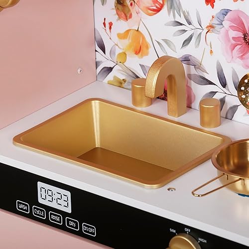 Miniatura 6 de Juego de juguetes de cocina de madera con luz, juego de cocina de juguete de simulación para niños, horno de juguete para fregadero con microondas,