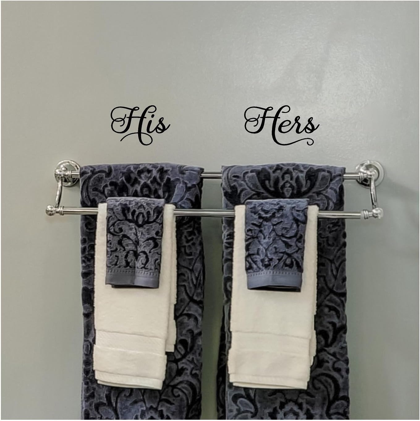 His and Hers Vinyl Lettering Wall Decal Stickers (3.5" H x 5" L, 3.5" H x 6.5" L, Black)
