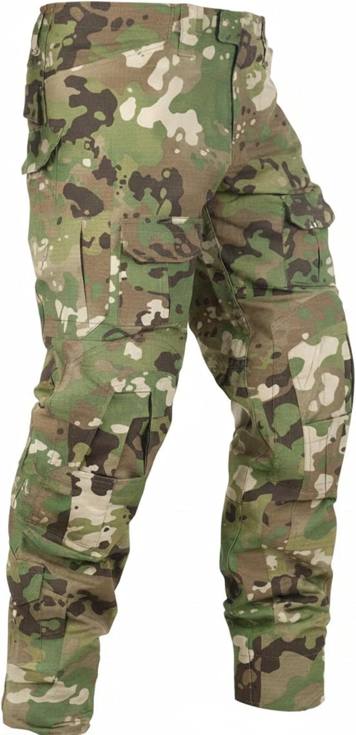 Tactical Camo Cargo Pants for Men - Outdoor Hiking Ripstop Work Pants with Multi Pockets - No Belt, No Kneepad