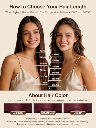 Miniatura 6 de YILITE - Extensiones de cabello humano con cinta adhesiva roja, 20 pulgadas, 50g, 20 piezas, #99J burdeos, cinta adhesiva para extensiones