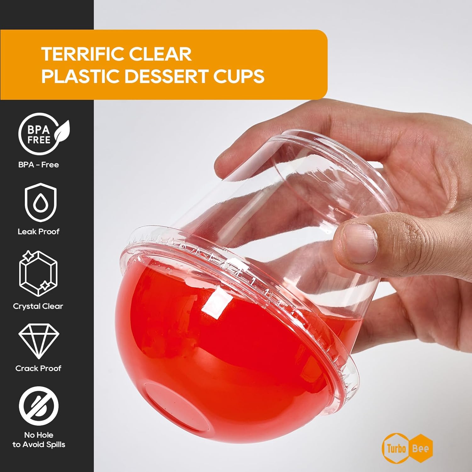 Turbo Bee 200 Pack 9 OZ Clear Plastic Cups with Dome Lids, Disposable Dessert Cups with Lids for Fruit, Snack Smoothie, Pudding and Ice Cream (No Hole) - Image 3