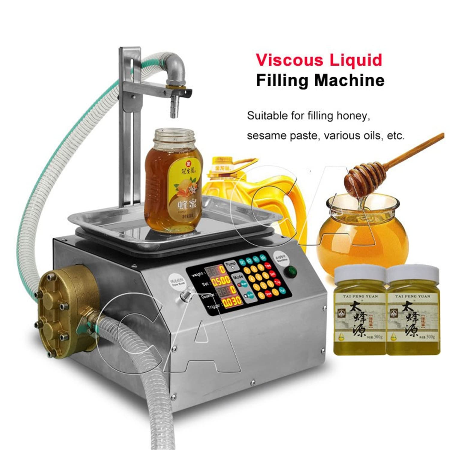 Machine de Remplissage de Liquide, Petite Machine de Remplissage de Miel 15L/Min, réglable de 0 à 40 cm, pour Le Remplissage de liquides visqueux tels Que Le Miel, Le Tahini
