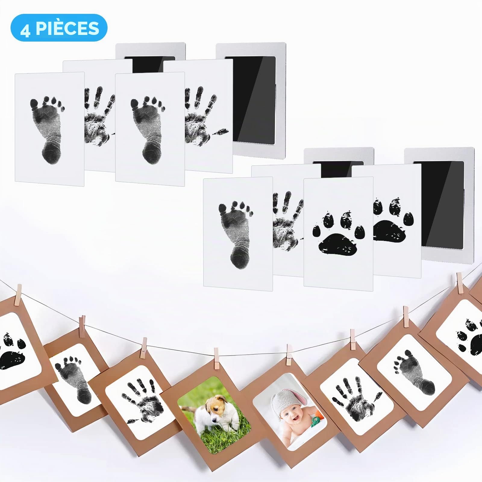 Kit Empreinte Pieds et Mains Bébé Enfant Clean Touch Tampons Bébé Encre Sûre Inoffensive Sans Contact