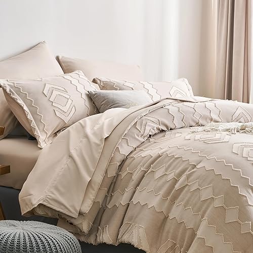 Miniatura 5 de OARAGE Juego de edredón beige individual de 7 piezas, cama copetuda en una bolsa, juegos de cama tamaño individual, juegos de cama bohemios, juegos