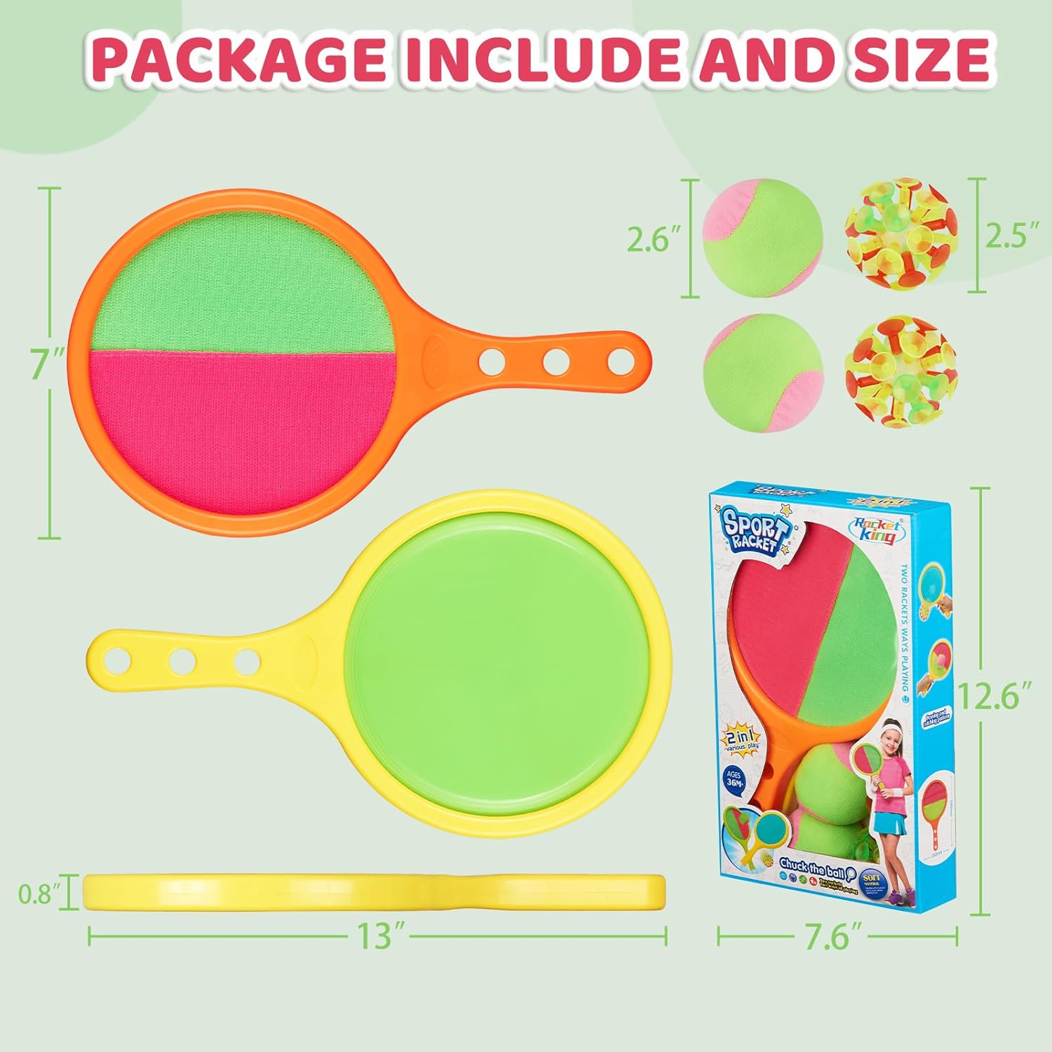 Toss and Catch Game Ball Set - 2024 Upgrade Handheld Sticky & Suction Rackets Ball and Catch Game with 2 Sticky & Suction Ball, Enjoy Summer Yard Lawn Sand Beach Toys for Kids Age 3-5 4-8