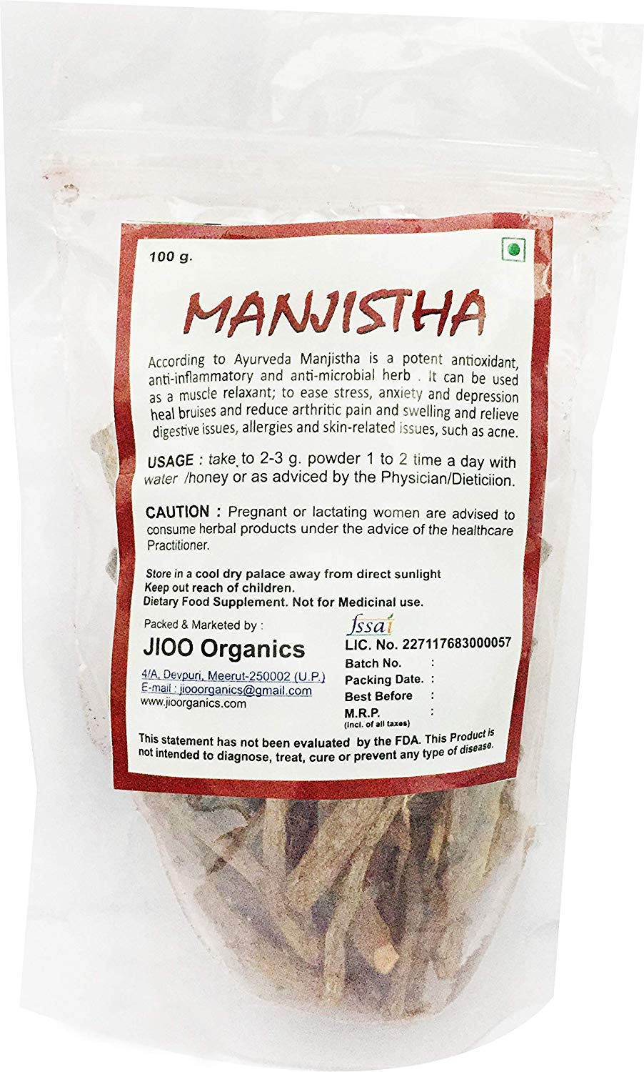 Jioo Organics 100% Natural Premium Manjishtha | Majith Nepali | 100g - Image 2 thumbnail