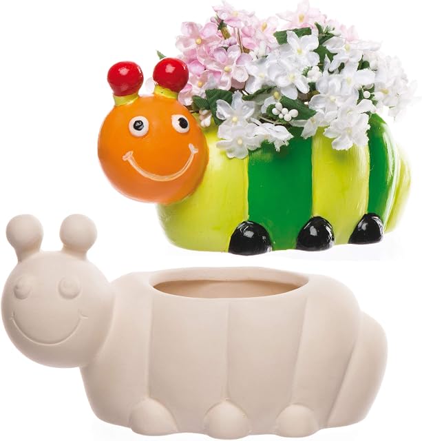 Baker Ross AV988 Caterpillar Flowerpots-Pack of 2, Ceramic Painting Craft Kits to Decorate and to Display