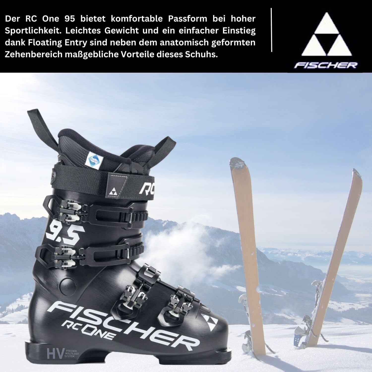 Fischer Damen Skischuhe Skistiefel Alpinskischuhe Alpin-Skistiefel Alpinstiefel für Frauen RC One 9.5 - Flex 95 - GripWalk - Allmountain - für Anfänger und fortgeschrittene Fahrer