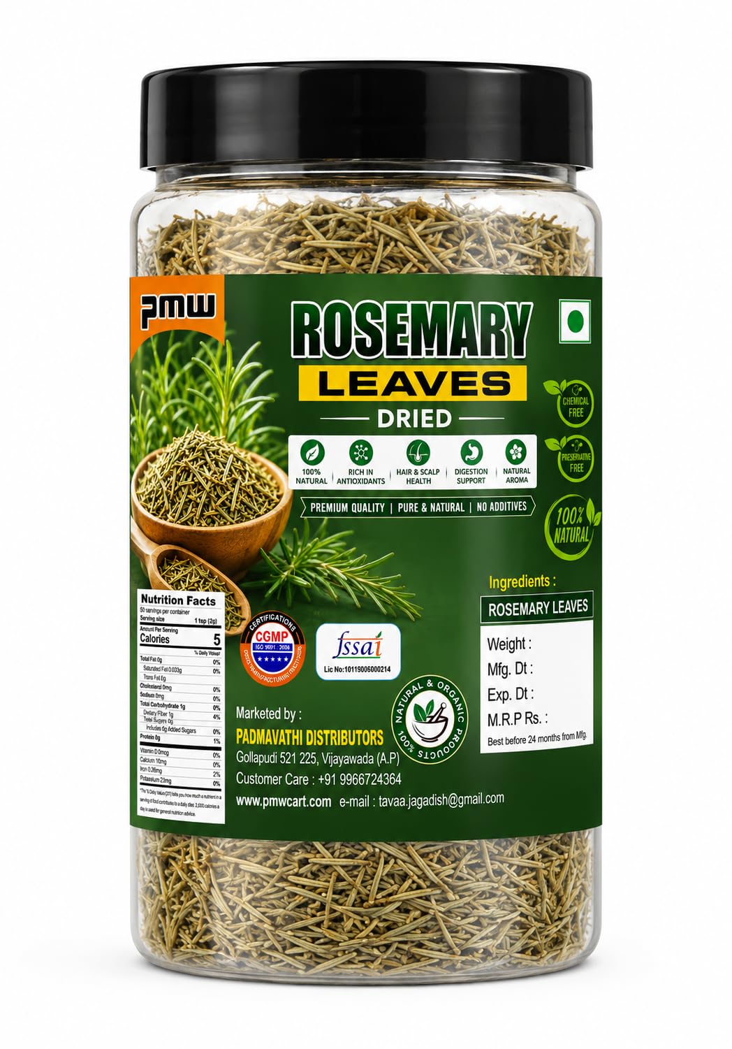Pmw - Dried Rosemary Leaves | Premium Natural Rosemary for Hair Care, Tea, Cooking & Seasoning | 100% Pure, Chemical Free, Preservative Free | Rich in Antioxidants-picture-12