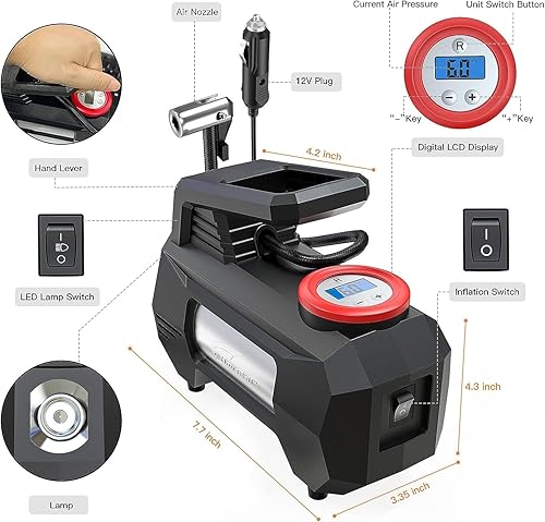 Miniatura 2 de HAUSBELL Inflador de neumáticos de 150 PSI compresor de aire portátil para neumáticos de automóvil, bomba de aire para automóvil, bomba de