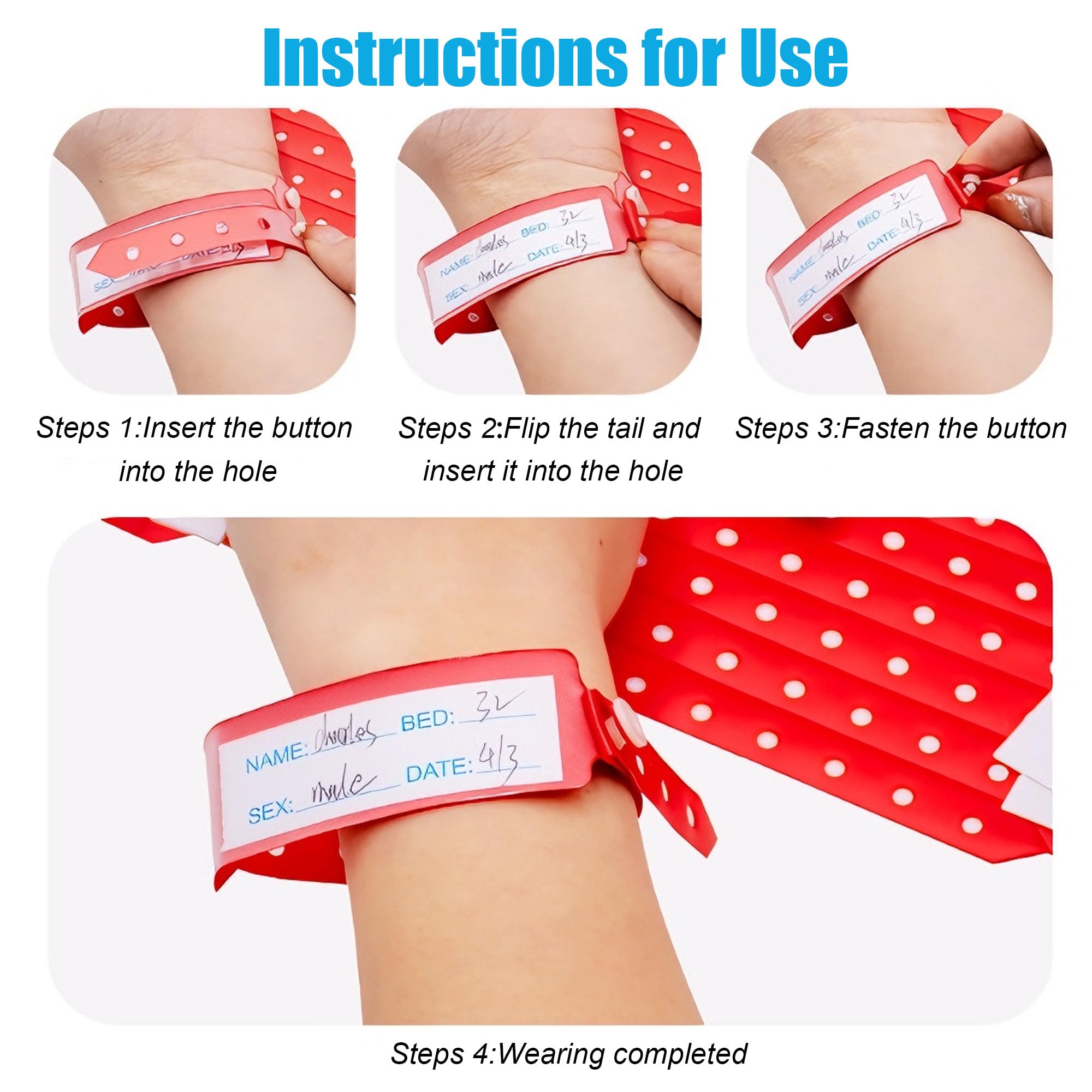 XCSJ PVC ID Bracelets, Waterproof, ID Bracelet for Adults and Teens, Entrance Wristbands, Hospital Identification Bracelet (6 Colours) - Image 4