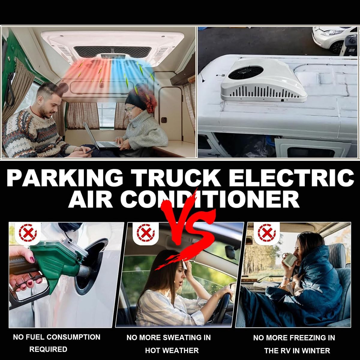 Climatiseur De Camping-car Avec Écran, Électrique Climatiseur De Toit DC 12V 24V 48V 72V 96V 220V Pour Camions, Automobile, Caravanes, Avec Refroidissement Et Chauffage