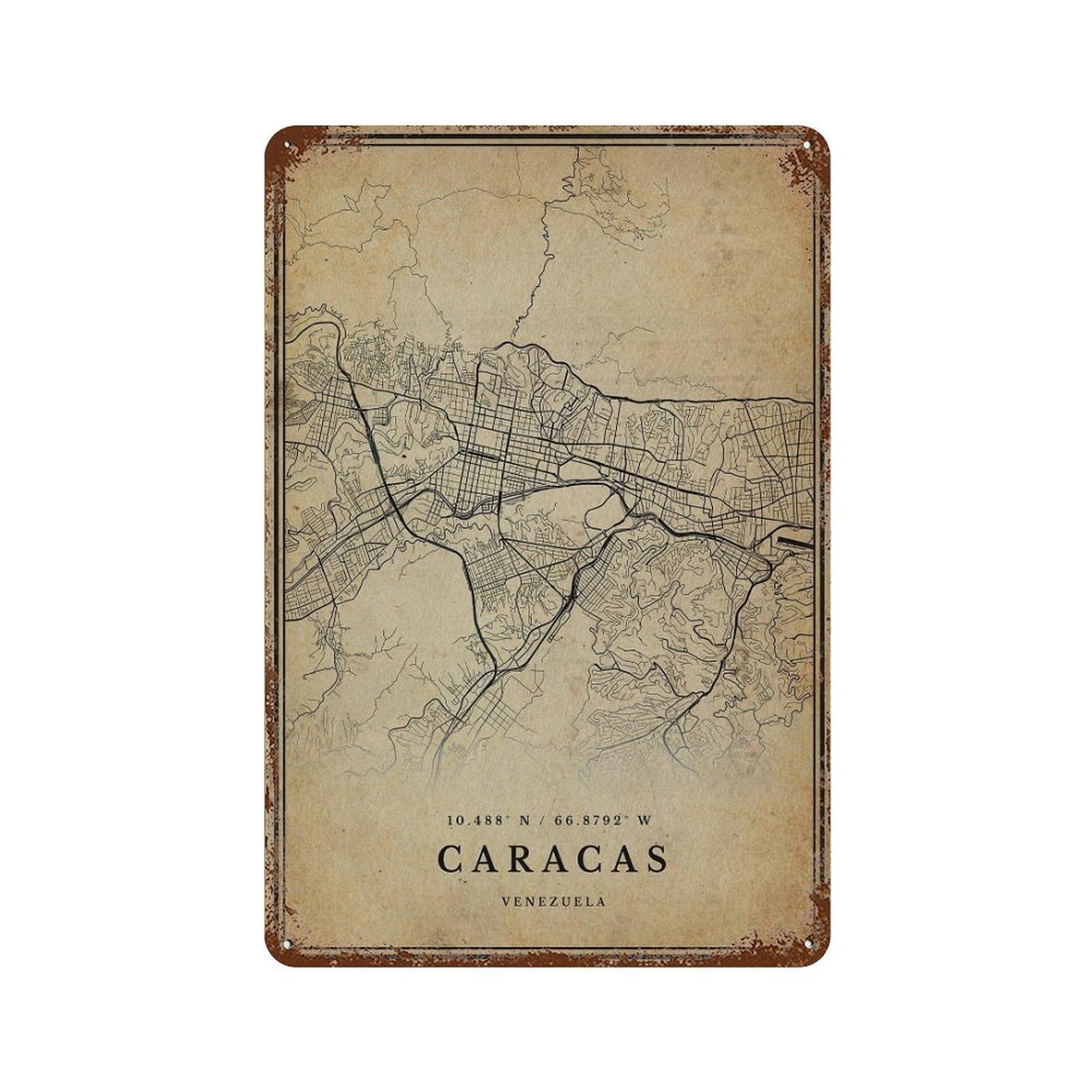 xiaoxiaoshen Caracas Vintage Map Print Wall Decor Art Metal Tin Poster Modern Home Decor Art Home Bar Shop Decorations Vintage Sign 30x20cm