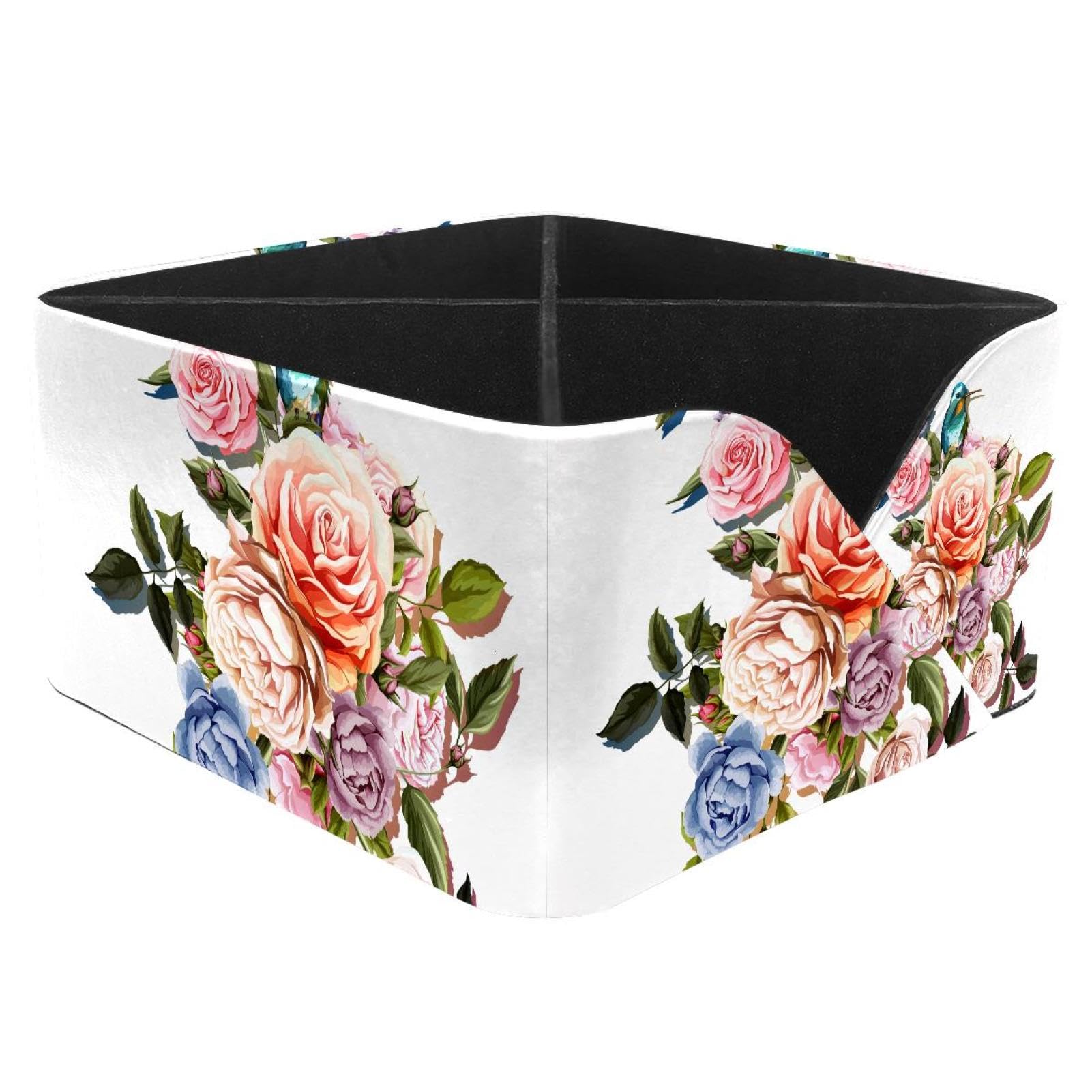 KengjuTesu Roses Humming Bird Desktop Organizer Pen Holder, Rectangular Pencil Cup for Office, Study and Makeup Stations