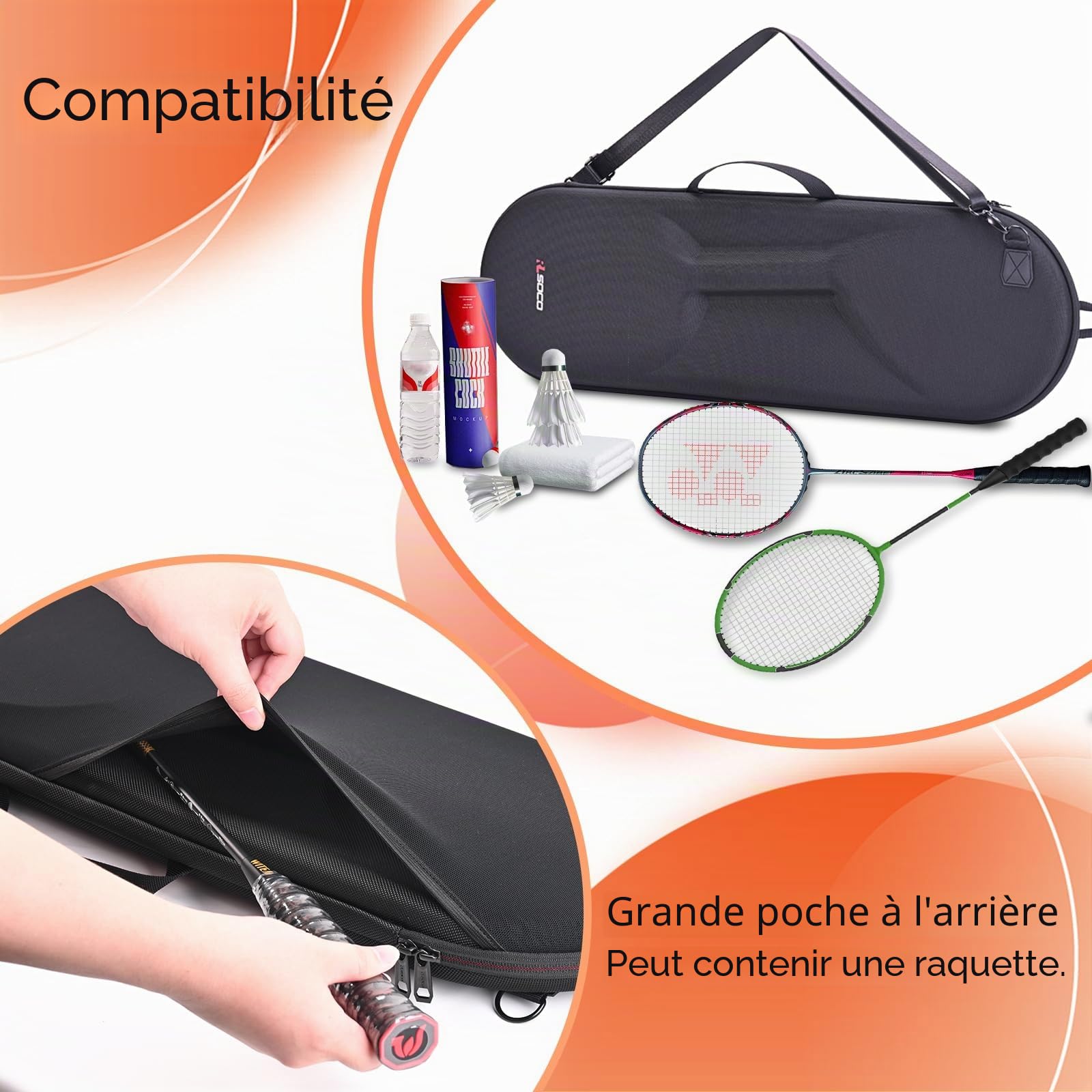 RLSOCO Raquette de Badminton Étui pour HIRALIY/YODIMAN/YONEX/Senston/Victor/Talbot Torro/Wilson/Carlton/Kawasaki Raquette - en Contient 2 Raquettes de Badminton (Étui Uniquement)